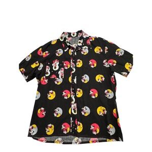 Disney Mickey Minnie Mouse Button Up Shirt Mens Short Sleeve Black All Over